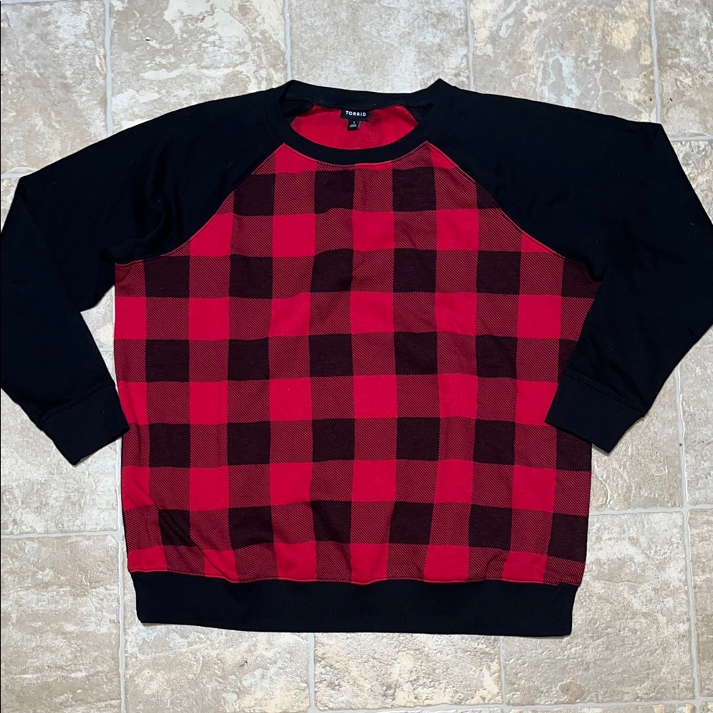 Torrid Red and Black Plaid Crewneck Top